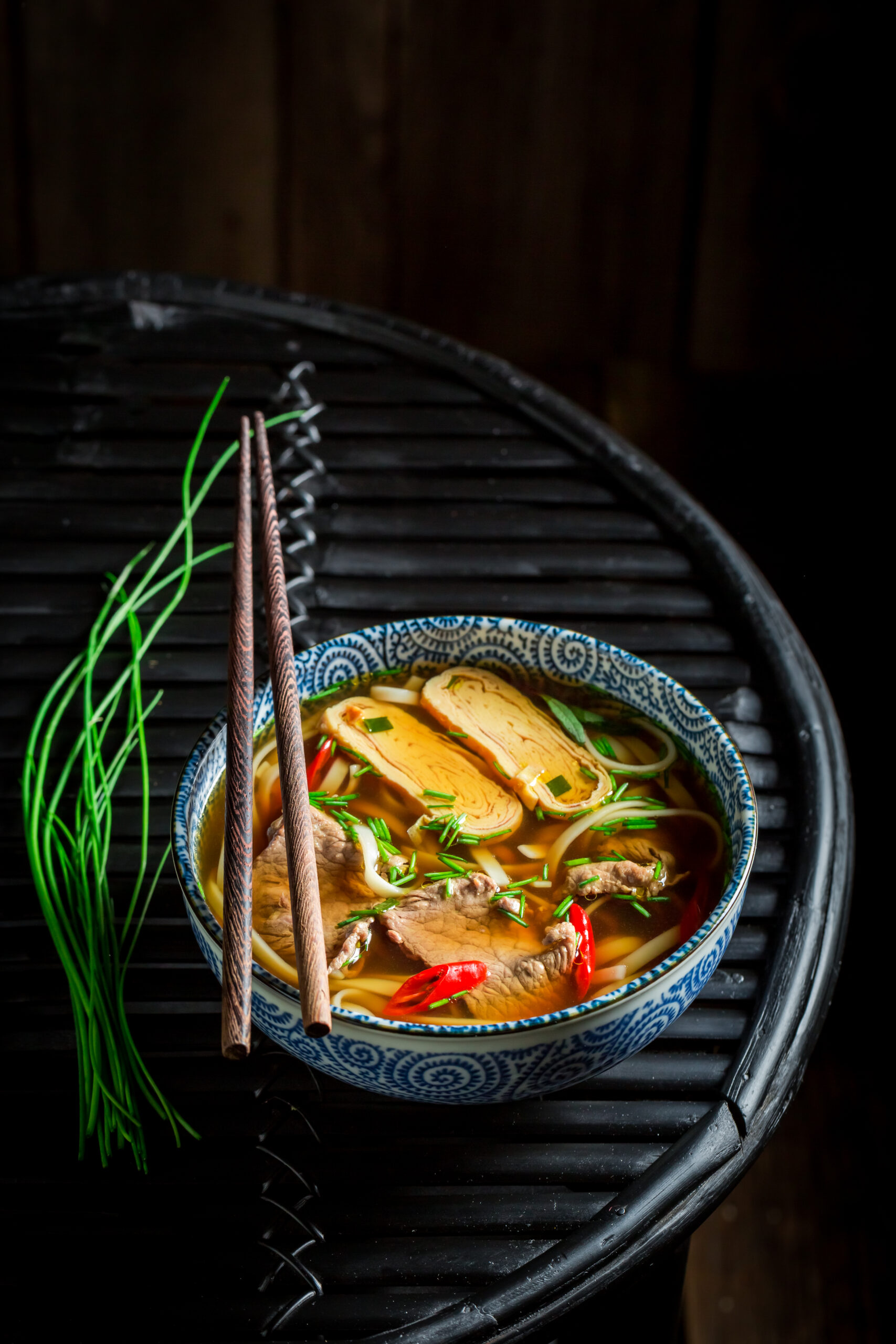 Hot Red Curry soup with beef and noodle